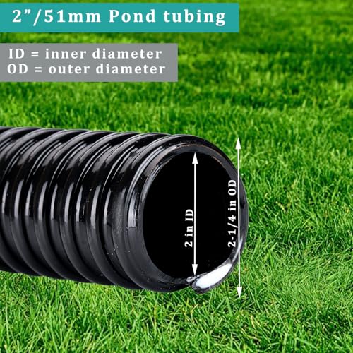 Image of Pond Tubing ID 2 inch x 50ft Black Corrugated Flexible Pump Hose | Reinforced Water Suction Drain Tube Pipe for Waterfall Pond Filter Fountain Garden, Non-toxic Kinkproof (50 ft, 2 inch ID)