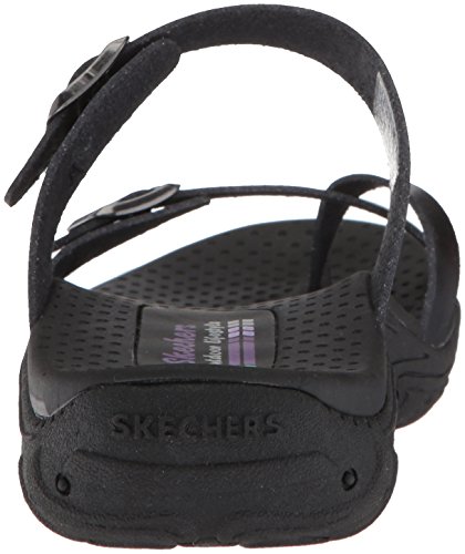 Skechers Women's Reggae-Carribean-Double Buckle Toe Thong Slide Sandal, Black, 9 M Us #TOP2