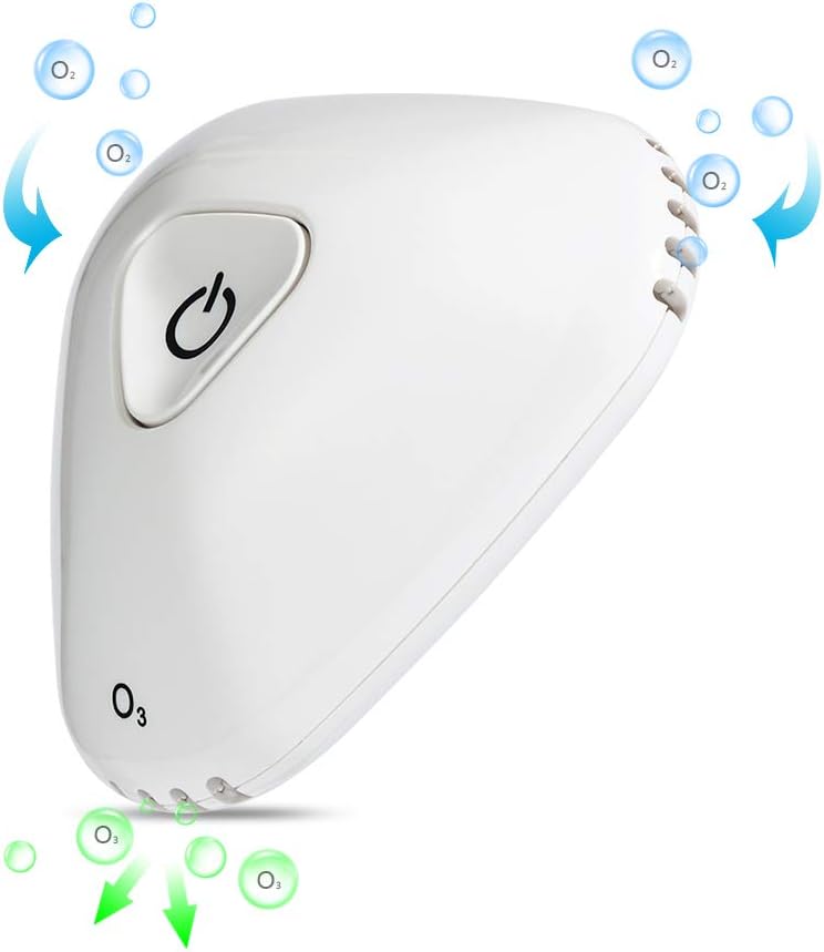 hanwey Mini Ozone Generator Deodorizer Air Purifier, USB Rechargeable Refrigerator Purifier Portable air Deodorizer for Small Space Home Car Shoes Closet Hunting Bag Clear Odor (White)