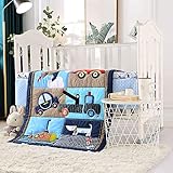 VIVILINEN Blue Baby Crib Bedding Set for Boys 3 Pieces Cars Toddler Nursery Bedding Sets with Crib...