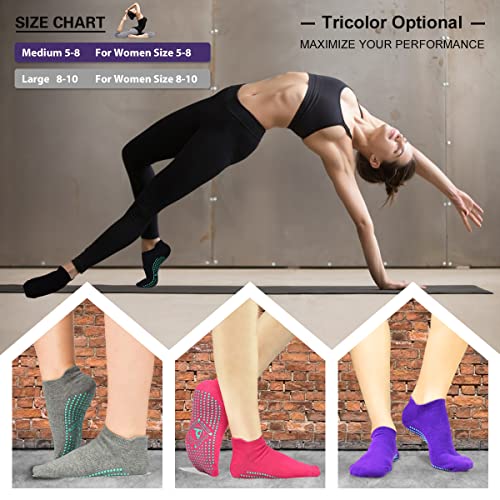 Tphon Non Slip Yoga Socks For Women Anti Skid With Grips Socks For Pilates, Barre, Fitness, Home & Hospital 3 Pack #TOP1