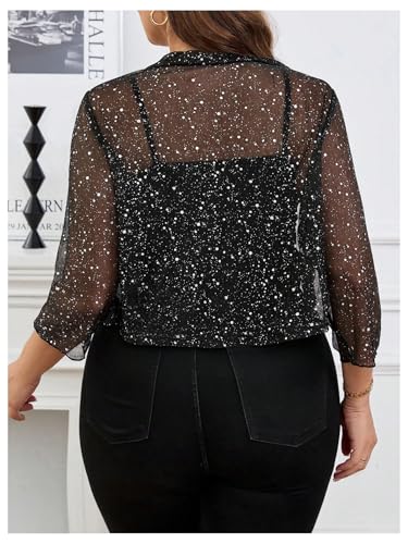 Floerns Women's Plus Size Mesh 3/4 Sleeve Open Front Bolero Party Cropped Cardigan Jacket2