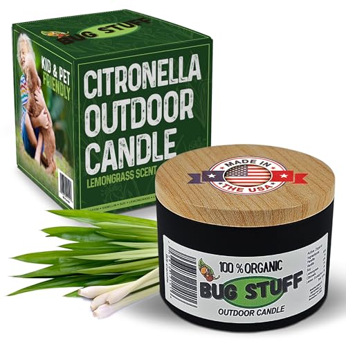 Bug Stuff All-Natural Outdoor Citronella Candle, 100% Organic Bug Candle with Fresh Citrus Scent, Perfect for Outdoor Patio & Camping Accessories, Keeps All Insects Away, Made in The USA (1)