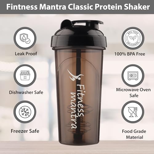 Image of Fitness Mantra 700ml Classic Shaker Bottle for Men & Women |Capacity 700 ml, Black /Grey|