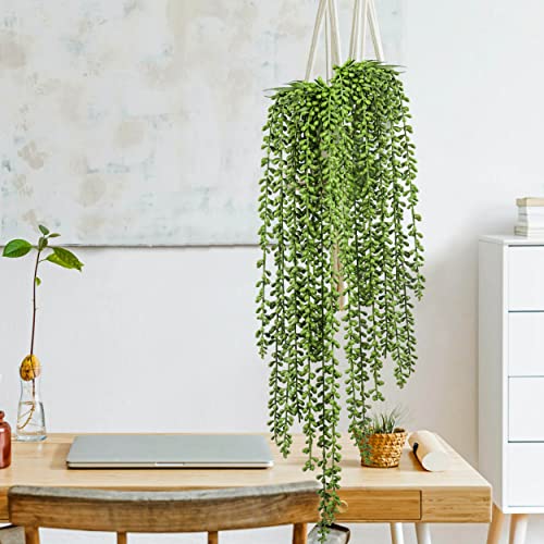 Meiliy 4Pcs Artificial Succulent Plants Hanging Succulent Plants Faux Succulents Unpotted Branch String Of Pearls Plant For Home Kitchen Office Wedding Garden Craft Art Decor(28 Inches Each Length) #TOP2