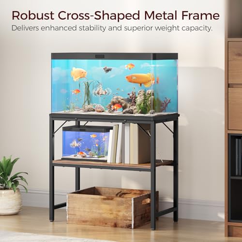 MAHANCRIS Aquariumständer, 30 L Aquarium Unterschrank, Aquariumregal, 2-stöckiger Aquarium Tisch, Fischtankständer mit Ablage, 272 kg belastbar, 76 x 30 x 62 cm, Vintagebraun und Schwarz AFTHR3001