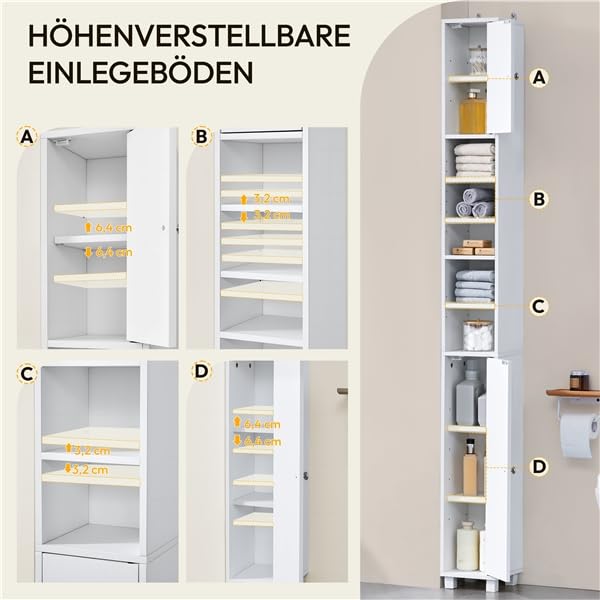 Yaheetech Badezimmerschrank, Badschrank, hoch, schmaler Aufbewahrungsschran