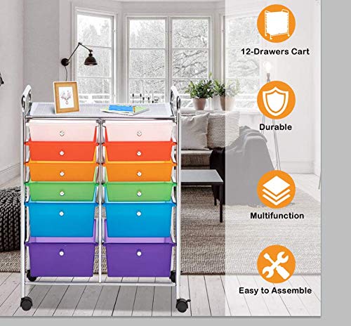 image for TUFFIOM 12-Drawer Rolling Storage Cart, Utility Organizer Cart for Too