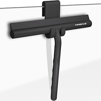 Shower Squeegee with Hook - Silicone Window Wiper - Shower Squeegee for Glass Doors - Glass Squeegee Bathroom Shower - Window Squeege (8.25 Inches, Black)