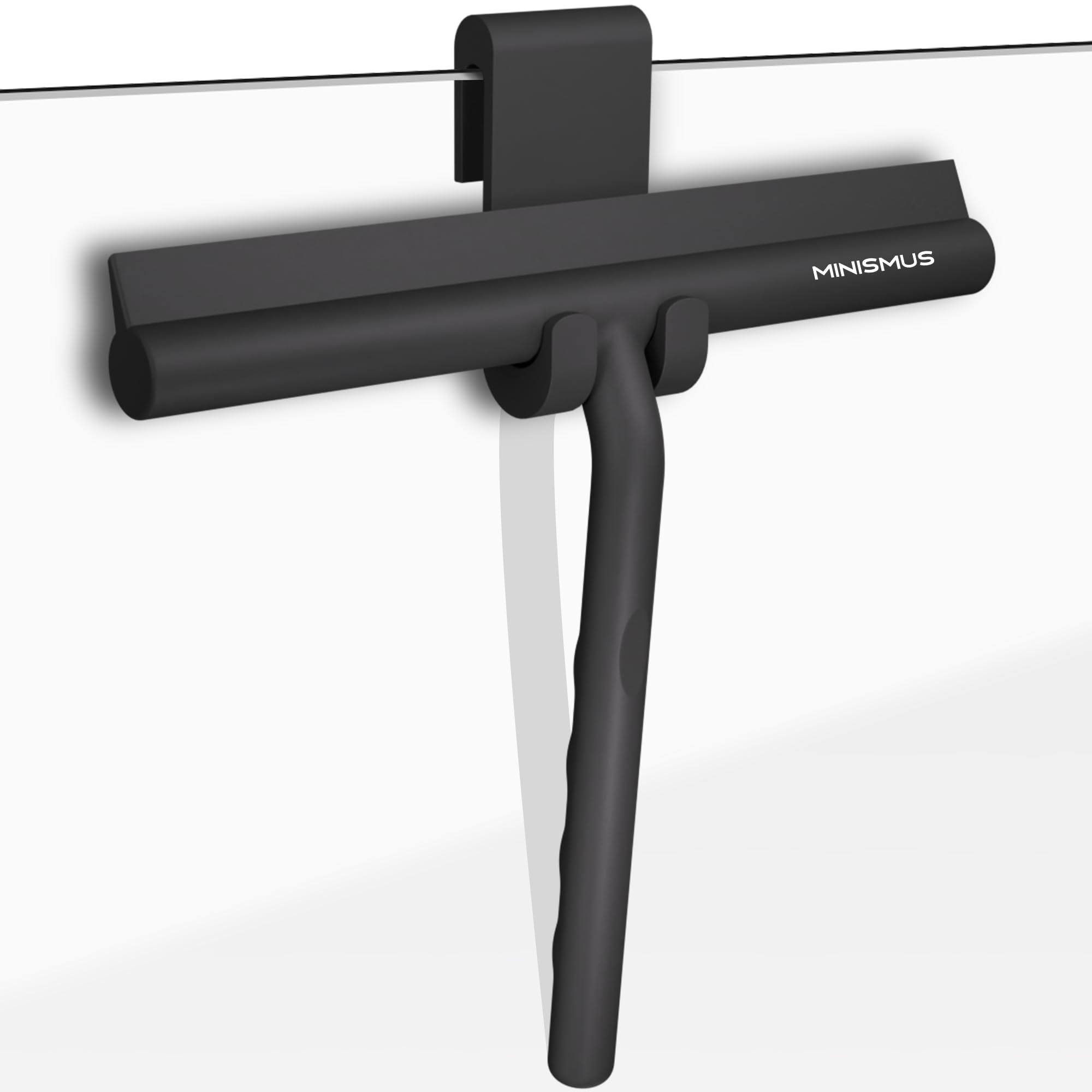 Minismus Fensterabzieher mit Aufhänger – Profi Abzieher Dusche - Duschabzieher – Schlierenfrei – Hochwertiger Silikon - Antirutsch (Schwarz, 21 cm)