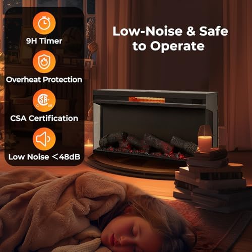 RELAX4LIFE 36" 3-Sided Electric Fireplace Insert, 1500W Infrared Fire Place w/8 Flame Colors, 9H Timer, Remote Control, Overheat Protection, Recessed Electric Fireplace Heater for Indoor Use - Thumbnail 3