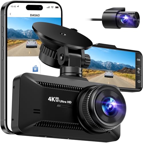 Dash Cam Front and Rear 4K-1080P, Full HD Dash Camera for Cars with 32GB SD Card, Car Dash Cam with WI-FI & APP Control, 3.94 IPS Screen Car Camera, G-Sensor, 24H Parking Mote, Loop Recording