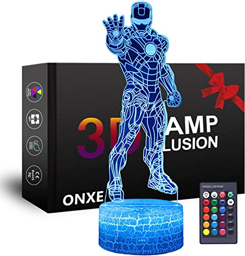ONXE - Lámpara LED de luz nocturna 3D de superhéroe, 16 colores, regulable, con control táctil...