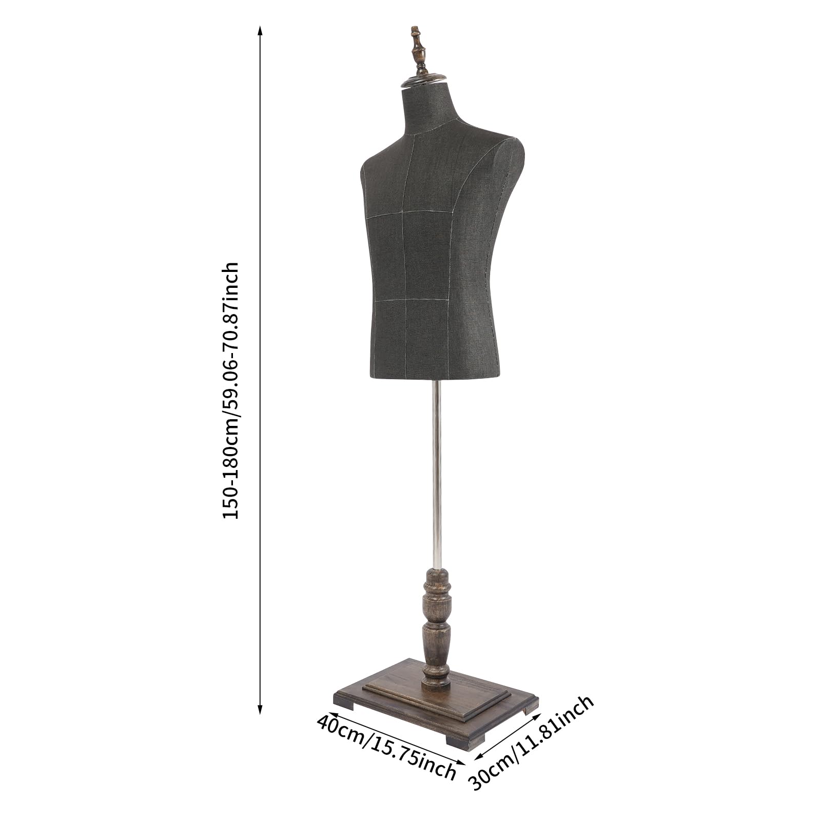 Manichino maschile moderno, manichino da sartoria da uomo con base in legno, manichino per negozi di abbigliamento, sartoria e stand fiere, altezza: 150-180 cm, nero