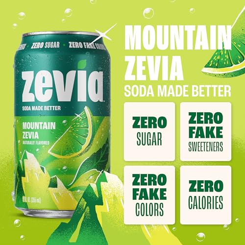 Image of Zevia Zero Sugar Soda, Mountain Zevia, 12 oz Cans (24-Pack) - Naturally Sweetened, Non-GMO Project Verified, Gluten-Free, Vegan