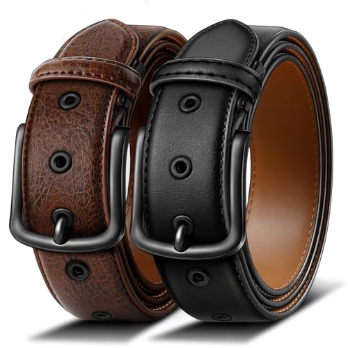 KEMISANT Men Belt 2Pack-7Holes Adjustable Leather Belt For Gift Men 1 1/2