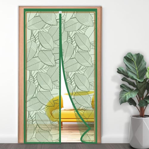 Image of TurtleGrip Magnetic Door Mosquito Net Curtain with New Leaf Design | Full Frame Hook & Loop for Main, Bedroom, Kitchen & Balcony Doors (210x105 cm, Forest Green) | Measure Before Ordering