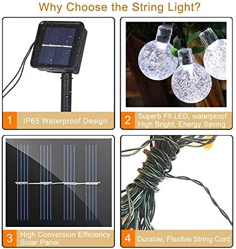DIWUJI Solar String Lights Outdoor Garden 21ft 30 LED Waterproof Fairy Lights Globe Crystall Ball Decor Festival Colourful Light for Party Wedding Patio Christmas Decoration (Cool White)