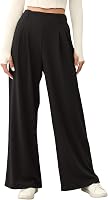 EVALESS Women's Waffle Knit Wide Leg Palazzo Pants - High Waisted Elastic Waist Casual Trousers with Pockets