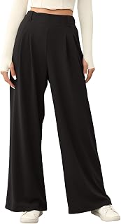 EVALESS Women's Waffle Knit Wide Leg Palazzo Pants - High Waisted Elastic Waist Casual Trousers with Pockets