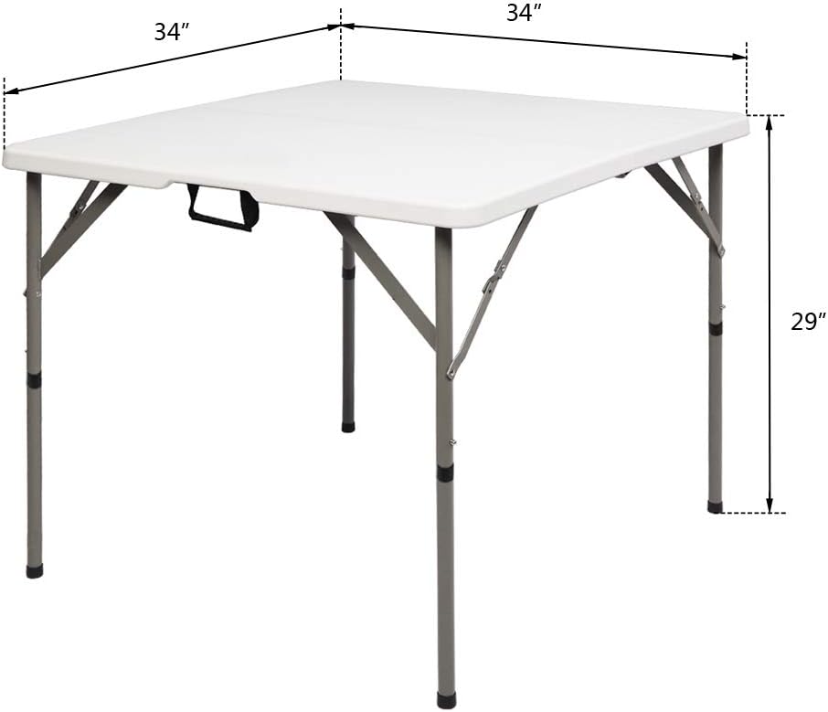 Generic 34"" Fold in Half Square Table, Portable Plastic Dining Card Table for Kitchen or Outdoor Party Wedding Event, White