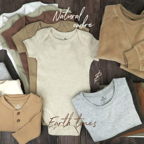 HonestBaby Unisex Baby 5-Pack 100% Organic Cotton Short Sleeve T-Shirt, Earth Tones, 0-3 Months