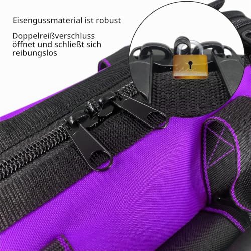 Yongzhenlite Gartenwerkzeugtasche 16 Zoll Weithals-Werkzeugtasche mit geformter Basis für Männer Hochleistungs-600D-Polyestergewebe (lila… – Ansicht 5