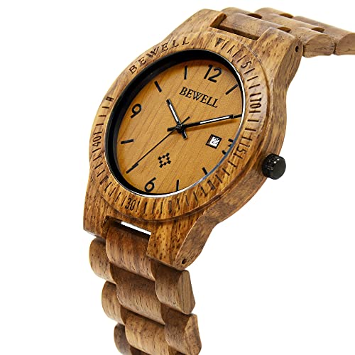 Image of BEWELL ZS-W086B Wooden Watch Men Gifts Handmade Date Display Quartz Movement Analog Lightweight Wood Wrist Watches