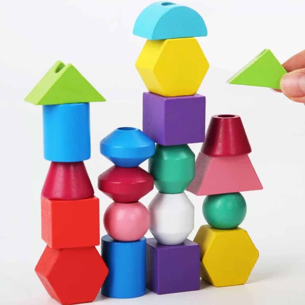 Montessori Holzform-Stapel-Pegboard- und Schnurperlen-Spielzeug | Kleinkind geometrische Farbzuordnungs- und Sortierblöcke, Feinmotorik-Stapler- und Fädelpuzzle-Spiel