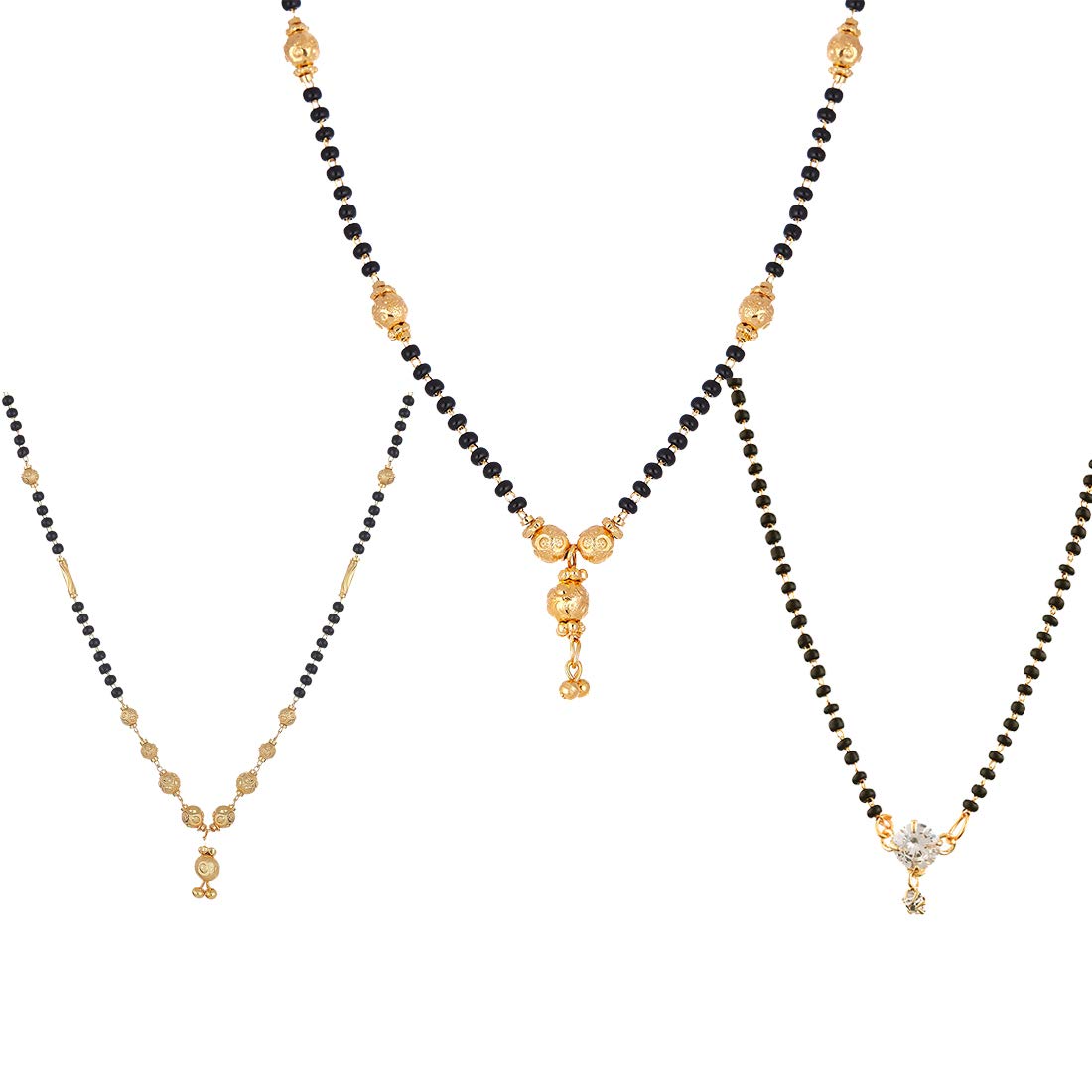 ZENEME Sparkling Gold Plated Wedding Jewellery American Diamond Solitaire Mangalsutra Tanmaniya Combo For Women (Combo 17) (B08YRTW91W) Amazon Price History, Amazon Price Tracker