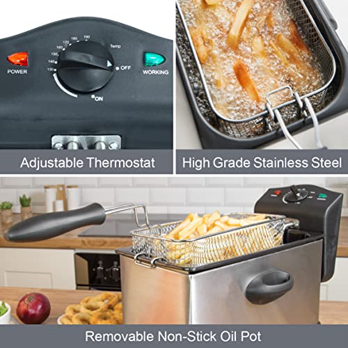 Quest 3 Litre Deep Fat Fryer, Stainless Steel Fryer for Chicken, Chips & More, Serves 2-4, Lid Cover with Window, Dishwasher Safe Removable Oil Container, 2000W (35140) - Image 5