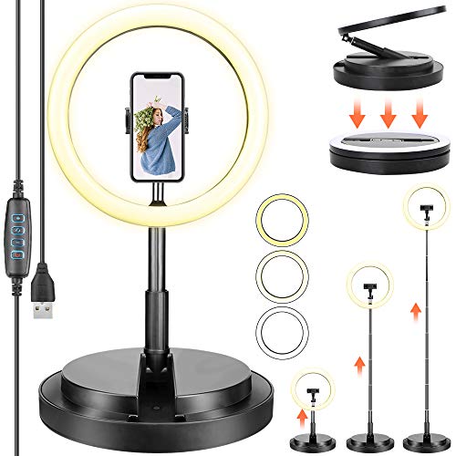 GANZTON Ringleuchte 11" 29CM Selfie Ringlicht mit Stativ und Handyhalterung für Handy und mit 3 Beleuchtungsmodi und 10 Einstellbarer Helligkeit für Make-up Live-Streaming YouTube Vine Self-Porträt