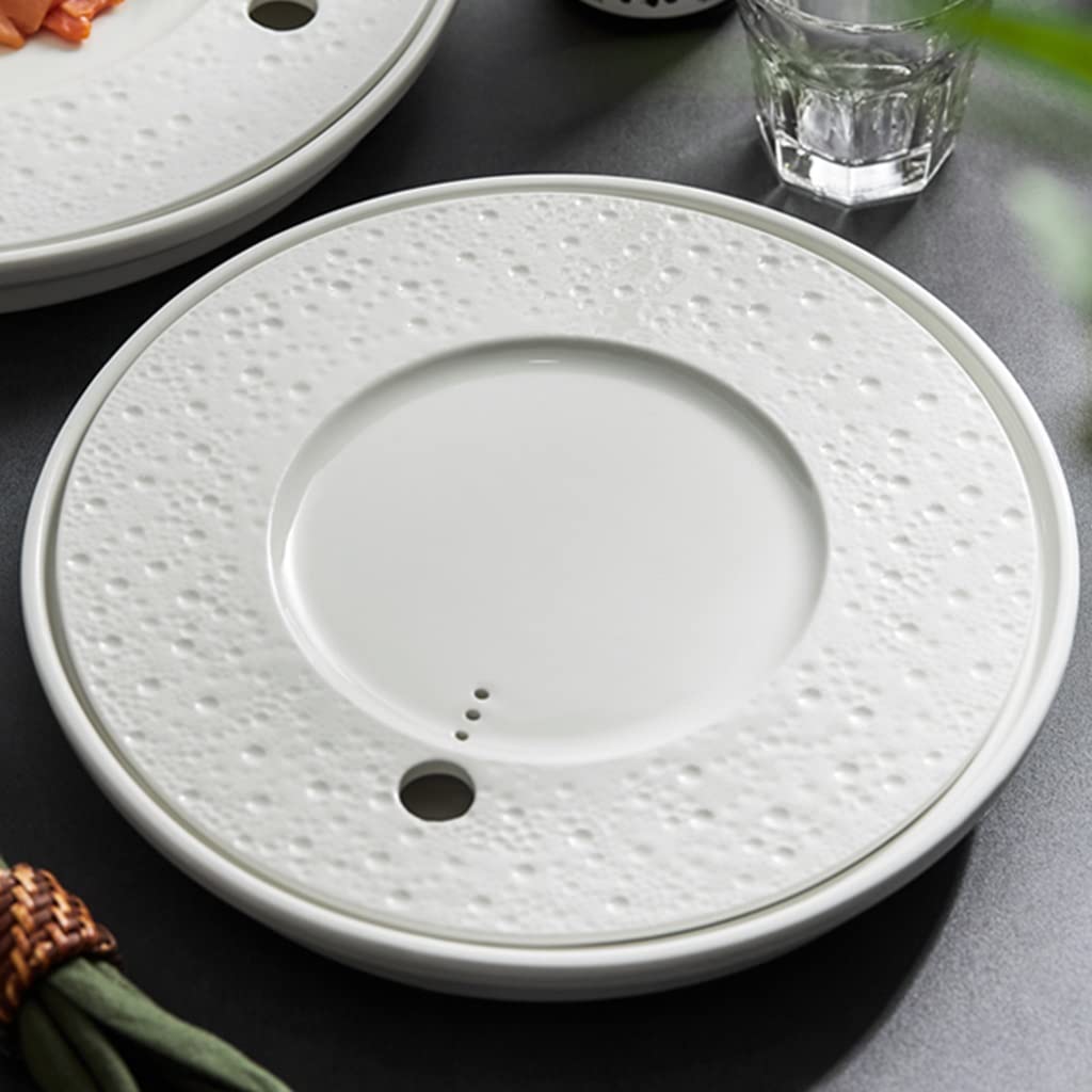 Plato Redondo de Sashimi de Hielo seco, Bandeja Creativa de cerámica para Sushi, Plato de mariscos, salmón, Plato de Cocina Molecular, Plato para Servir Aperitivos para e,White-S