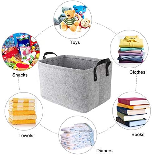 Discoball Large Felt Storage Basket Open Fabric Bins Foldable Organizer Box with Handles for Closet, Clothing, Toys, Books, Office Products