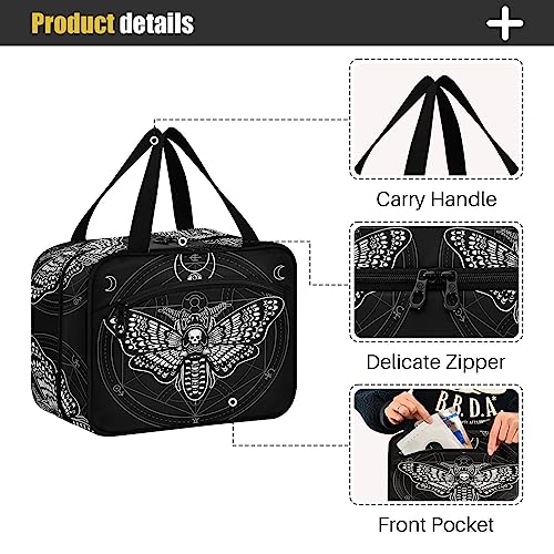 MNSRUU Hanging Toiletry Bags for Women Travel, Gothic Black Skull Moth Toiletry Organizer Portable Travel Toiletry Bags Clear Wash Bags Makeup Bag Cosmetic Bag3
