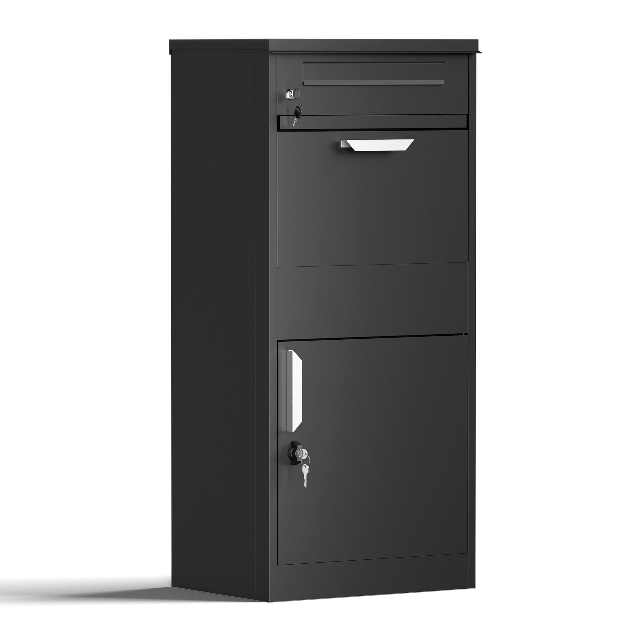 Xpotool Black Parcel Post Box 500 X 370 X 1120 Mm Freestanding Letter Box, Two Lockable Compartments, With Set Of 2 Keys, Ensures Easy Parcel Delivery At Home, Drop Box, Outdoor Mailbox
