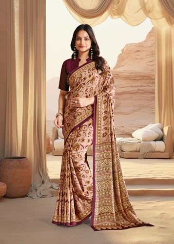 Image of Jaanvi fashion Women's Crepe Silk Saree with Unstitched Blouse Piece | Soft Lightweight Traditional Ethnic Wear Saree for Party, Wedding, Festival