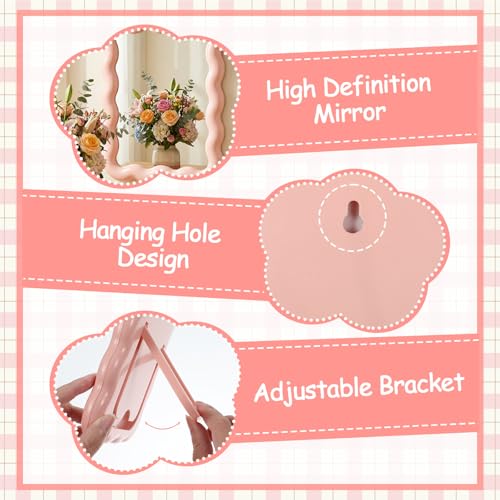 Espejo pequeño rosa para escritorio, forma ondulada miniatura 5