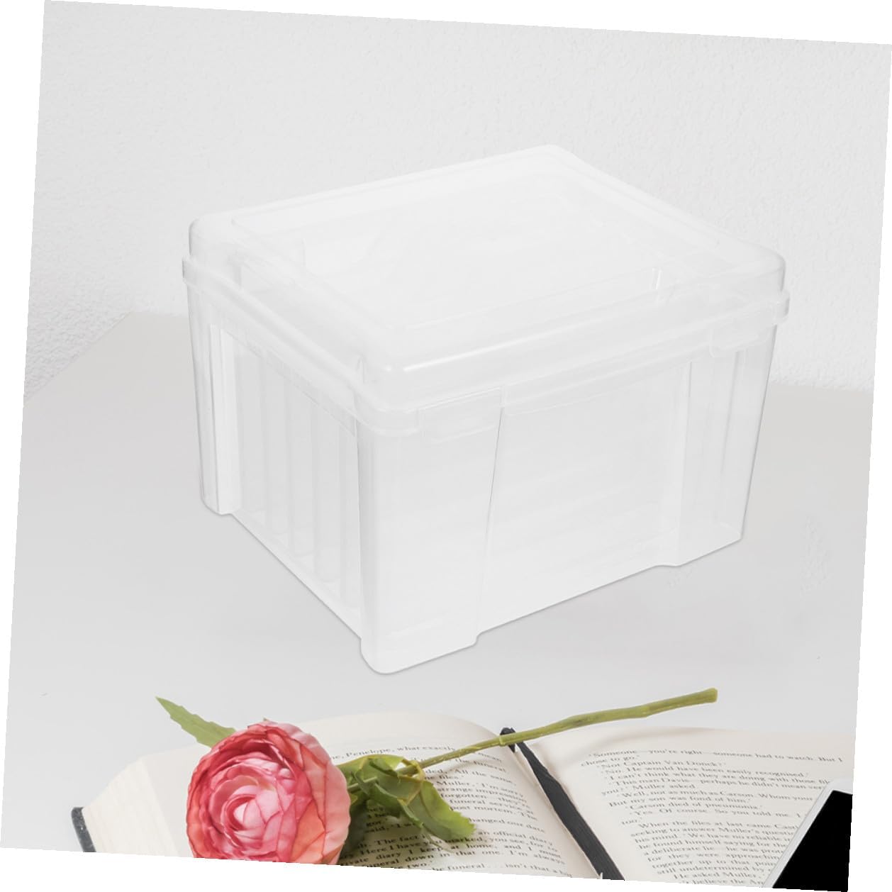 VANZACK Plastic Photo Storage Organizer Box with 6 Adjustable Dividers, Photo Keeper Container for Greeting Cards and Hardware Accessories, Plastic Classification Storage Box for Home