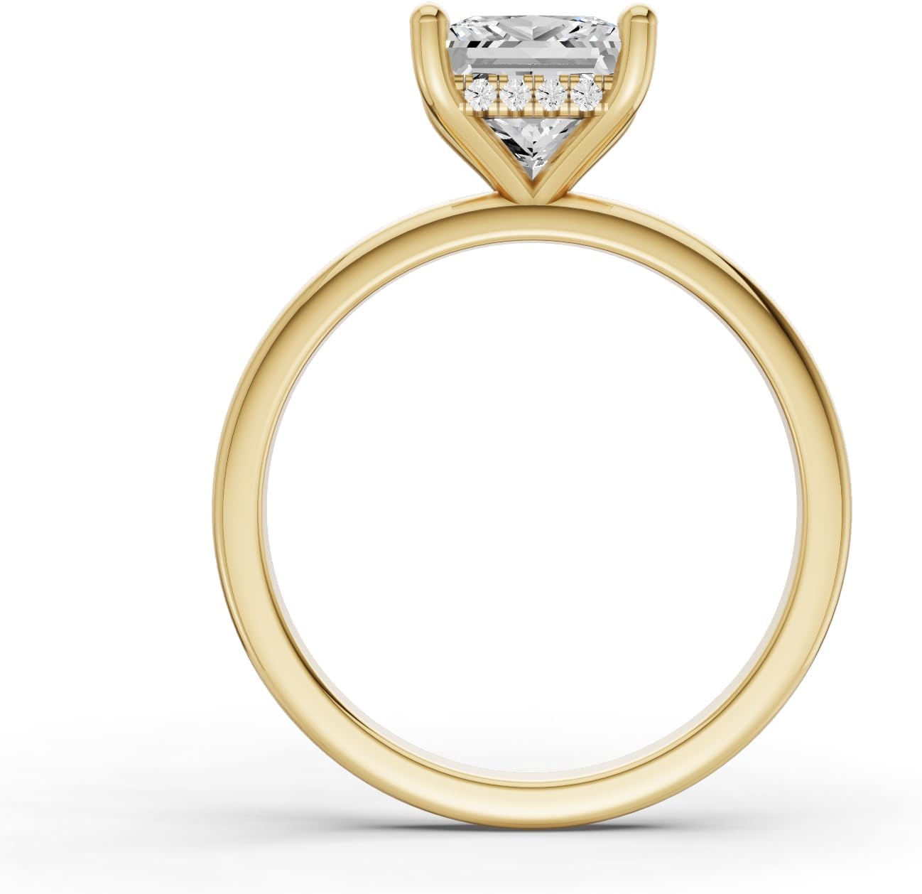 Classic Hidden Halo Lab Grown Diamond Engagement Ring in 14K Yellow Gold | Princess Cut Center Stone(1-5 CT)| Color E-F, Ring Size : 4.5-10