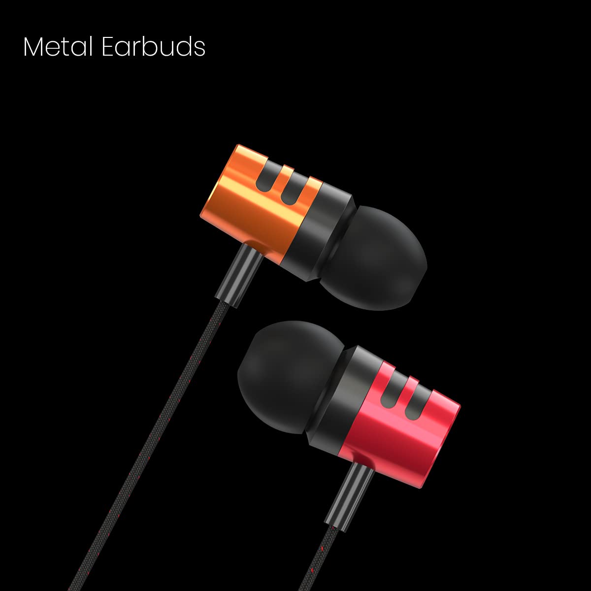 Close-up of Portronics Ear 2 metal earbuds