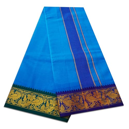 Image of vimayam pure cotton 3 inch border colour dhoti 9X5(Assorted Border design and colours)