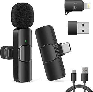 VOVIGGOL Wireless Lavalier Microphone for iPhone iPad/Android Phones/PC Laptop, Plug&Play Lapel Wireless Microphone for Video Recording YouTube, Live Stream, TikTok, Vloggers, Interview
