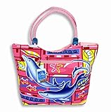 Waterproof Dolphin Design Canvas Beach Tote Bag Zipper Closure with Wood Balls 21 X 15 X 6
