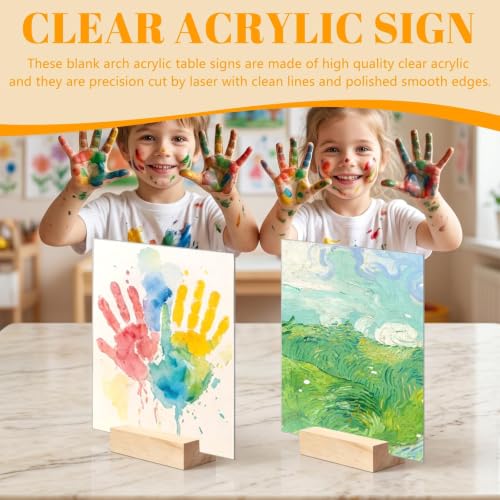 Image of Bercoor 10 Pack 5x7 Inch Blank Clear Acrylic Sign with Wooden Stands, Rectangle Top Acrylic Sheet, DIY Acrylic Rectangle Table Numbers for DIY Name Card Gifts Event Party Sign Decoration
