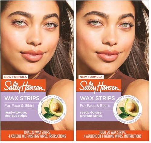 Image of Sally Hansen Wax Kit Wax Strips for Face & Bikini| Vegan, Dermatologist Tested, Long-Lasting Smooth Skin | 20 Count (Pack of 2)