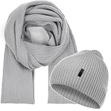 molti Zestaw damskiej czapki i szalika – 100% wełna merino, czapka beanie z szalikiem dzianinowym 203 cm, ciepła i oddychająca na jesień i zimę | Rozmiary: 55–62 cm, wybór kolorów, szary, 58-62