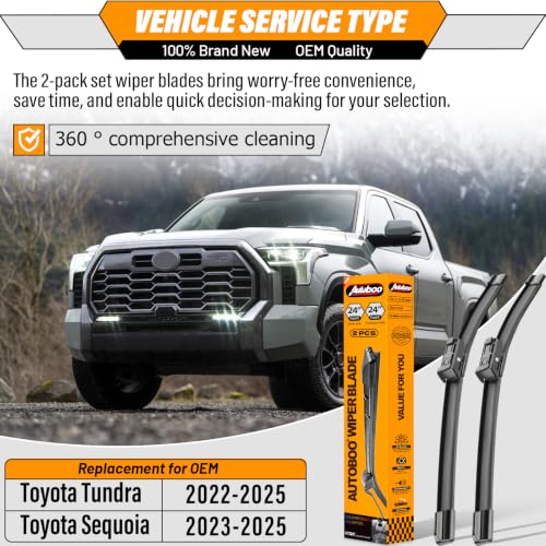 Image of OEM Windshield Wiper Blade Replacement for Toyota Tundra Sequoia | Fits Tundra 2022-2025 &Sequoia 2023-2025, 24 inch+24 inch, 2-pack, OEM quality, all-season performance, easy install