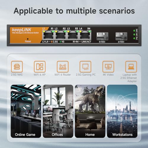 Image of 6 Port 2.5G Smart Web Managed Switch, 4 x 2.5G Base-T Ports, 2 x 10G SFP+ Slots, Support Static Link Aggregation, QoS /VLAN /IGMP, Metal Fanless Multi-Gig Network Ethernet Switch