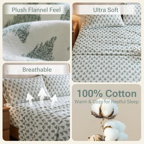 Image of True North by Sleep Philosophy Cotton Sheet Set Cozy Print 100% Cotton Flannel Sheets Bedding Set, Oversized Sheets, Deep Pocket Fits Up to 14 inch Mattress Queen Bed Sheets Queen Ikat Tree 4 Piece